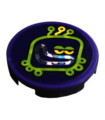 Dark Purple Tile, Round 2 x 2 with Bottom Stud Holder with Lime Alien Head with Antennae (Techno Beat Drop Button)