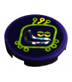Dark Purple Tile, Round 2 x 2 with Bottom Stud Holder with Lime Alien Head with Antennae (Techno Beat Drop Button)