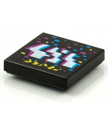 Black Tile 2 x 2 with Groove with BeatBit Album Cover - Dark Azure, White, Magenta and Yellow Jagged Stripes