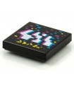 Black Tile 2 x 2 with Groove with BeatBit Album Cover - Dark Azure, White, Magenta and Yellow Jagged Stripes