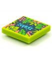 Lime Tile 2 x 2 with Groove with BeatBit Album Cover - Coral, Lime and Bright Green Tree Leaves Pattern