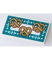 White Tile 2 x 4 with 3 Pretzels, Dark Turquoise Border with White Squares and Arrows Pattern (Sticker) - Set 41167