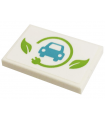 White Tile 2 x 3 with Medium Azure Car, Lime Leaves and Power Plug Pattern (Sticker) - Set 41443