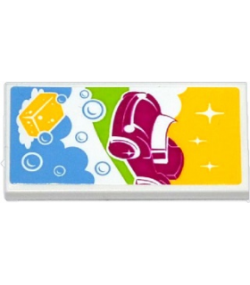 White Tile 2 x 4 with Car, Soap and Bubbles Pattern (Sticker) - Set 41091