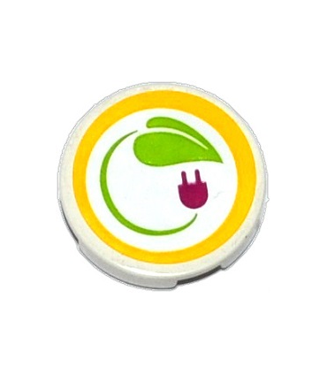 White Tile, Round 2 x 2 with Bottom Stud Holder with Leaf and Power Plug in Yellow Circle Pattern (Sticker) - Set 41091