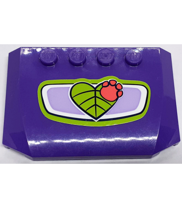 Dark Purple Wedge 4 x 6 x 2/3 Triple Curved with Lime Heart-Shaped Leaf and Coral Paw Print (Sticker) - Set 41421