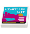 White Tile 2 x 2 with Groove with 'HEARTLAKE CITY' and Skyline Pattern (Sticker) - Set 41106