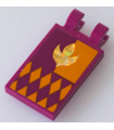 Magenta Tile, Modified 2 x 3 with 2 Open Clips Flag with Holographic Arendelle Crest Flower and Bright Light Orange Diamonds