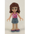Friends Olivia (Light Nougat) - Sand Blue Skirt, Bright Pink Top with Magenta Trim