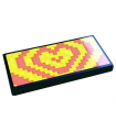 Black Tile 2 x 4 with Coral and Yellow Pixelated Heart Pattern (Sticker) - Set 41250
