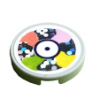 Light Bluish Gray Tile, Round 2 x 2 with Bottom Stud Holder with Bright Pink, Coral, Lime and Yellow Sectors Pattern (Sticker)