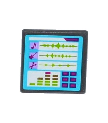 Dark Bluish Gray Road Sign 2 x 2 Square with Open O Clip with Music Editing Computer Screen Pattern (Sticker) - Set 41103