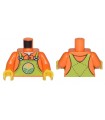 Orange Torso Lime Overalls with Bright Green Hills and Yellow Sun over Shirt with Collar Pattern / Orange Arms / Yellow Hands