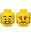 Yellow Minifigure, Head Dual Sided Black Eyebrows and Stubble, Smiling / Neutral Expression Pattern