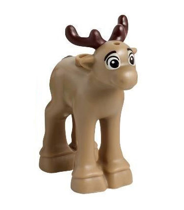 Dark Tan Reindeer, Fawn with Molded Dark Brown Antlers and Tail and Printed Black Eyes and Eyebrows Pattern