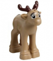 Dark Tan Reindeer, Fawn with Molded Dark Brown Antlers and Tail and Printed Black Eyes and Eyebrows Pattern