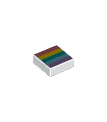 White Tile 1 x 1 with Groove with Coral, Yellow, Dark Turquoise, Medium Azure, and Medium Lavender Rainbow Stripes Pattern