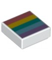 White Tile 1 x 1 with Groove with Coral, Yellow, Dark Turquoise, Medium Azure, and Medium Lavender Rainbow Stripes Pattern