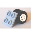 Light Bluish Gray Plate, Modified 2 x 2 Thin with Dual Wheels Holder - Split Pins with White Wheels and Black Tires