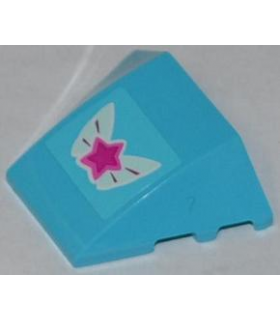 Medium Azure Wedge 4 x 3 Triple Curved No Studs with Magenta Star on Butterfly Wings Pattern (Sticker) - Set 3063