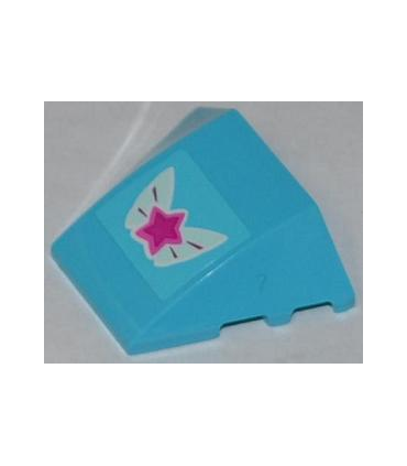 Medium Azure Wedge 4 x 3 Triple Curved No Studs with Magenta Star on Butterfly Wings Pattern (Sticker) - Set 3063