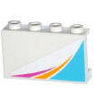 White Panel 1 x 4 x 2 - Hollow Studs with Magenta and Yellow Stripes and Medium Azure Triangle Pattern Model Left