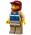 Wildlife Rescue Explorer - Male, Blue Vest with 'RESCUE' Pattern on Back, Dark Red Helmet, Dark Tan Legs with Pockets, Beard