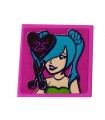 Dark Pink Tile 2 x 2 with Groove with Heart and '25', Scissors and Girl with Medium Azure Hair Pattern (Sticker) - Set 41391