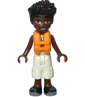 Friends Zac - Yellow and Dark Turquoise Wet Suit, Orange Life Jacket, White Trousers Cropped Large Pockets, Black Shoes