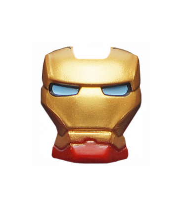 Dark Red Minifigure, Visor Top Hinge with Gold Face Shield and Bright Light Blue Eyes Pattern