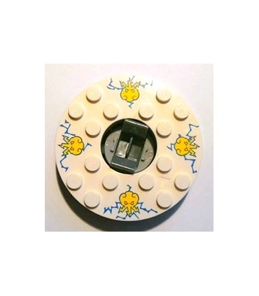 Dark Bluish Gray Turntable 6 x 6 x 1 1/3 Round Base with White Top with Yellow Faces on Blue Pattern (Ninjago Spinner)