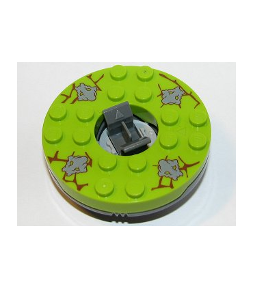 Dark Bluish Gray Turntable 6 x 6 x 1 1/3 Round Base with Lime Top with Dark Bluish Gray Stone Faces on Reddish Brown  Spinner