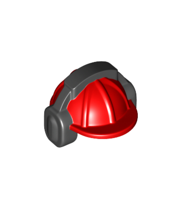 Red Minifigure, Headgear Helmet Construction with Molded Black Ear Protectors / Headphones Pattern
