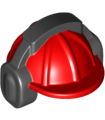 Red Minifigure, Headgear Helmet Construction with Molded Black Ear Protectors / Headphones Pattern