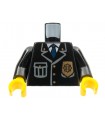 Black Torso Police Jacket with Pocket, Gold Badge and Blue Tie Pattern  Black Arms  Yellow Hands