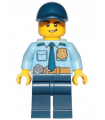 Police - City Officer Shirt with Dark Blue Tie and Gold Badge, Dark Tan Belt with Radio, Dark Blue Legs, Dark Blue Cap, Lopsided