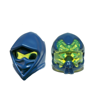 Dark Blue Minifigure, Headgear Ninjago Wrap Pointed with Narrow Eye Hole with Molded Trans-Neon Green Back Pattern