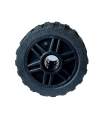 Black Wheel 18mm D. x 14mm with Pin Hole, Fake Bolts and Shallow Spokes with Black Tire 24 x 14 Shallow Tread (55981 / 89201)