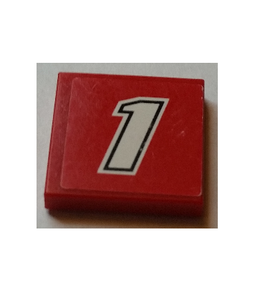 Red Tile 2 x 2 with Groove with Number 1 White with Black Outline on Red Background Pattern (Sticker)
