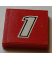 Red Tile 2 x 2 with Groove with Number 1 White with Black Outline on Red Background Pattern (Sticker)