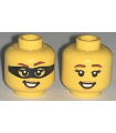 Yellow Minifigure, Head Dual Sided Female Reddish Brown Eyebrows, Nougat Lips, Open Mouth Smile with Teeth, Black Mask