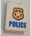 White Brick 1 x 2 x 2 with Inside Stud Holder with Blue 'POLICE', Gold and Copper Badge Pattern (Sticker) - Set 60139