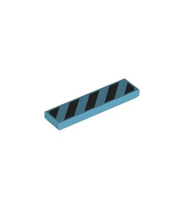 Medium Azure Tile 1 x 4 with 5 Black Danger Stripes (No Black Corners) Pattern