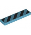 Medium Azure Tile 1 x 4 with 5 Black Danger Stripes (No Black Corners) Pattern