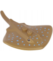 Dark Tan Manta Ray / Stingray with 2 Studs with Black Eyes and Bright Light Blue Dots Pattern