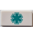 White Tile 1 x 2 with Groove with Dark Turquoise EMT Star of Life Pattern