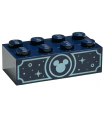 Dark Blue Brick 2 x 4 with Metallic Light Blue Mickey Mouse Head, Circles and Sparkles Pattern on Both Sides