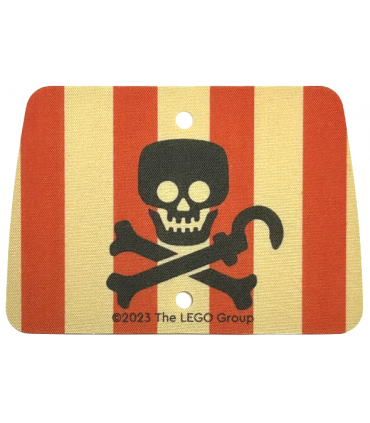 Tan Cloth Sail Rectangle with 2 Holes with Red Vertical Stripes, Black Skull and Crossbones with Hook Pattern