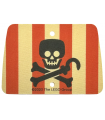 Tan Cloth Sail Rectangle with 2 Holes with Red Vertical Stripes, Black Skull and Crossbones with Hook Pattern