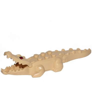 Tan Alligator / Crocodile with 20 Teeth with Red Eyes Pattern with Blue Technic, Pin 1/2